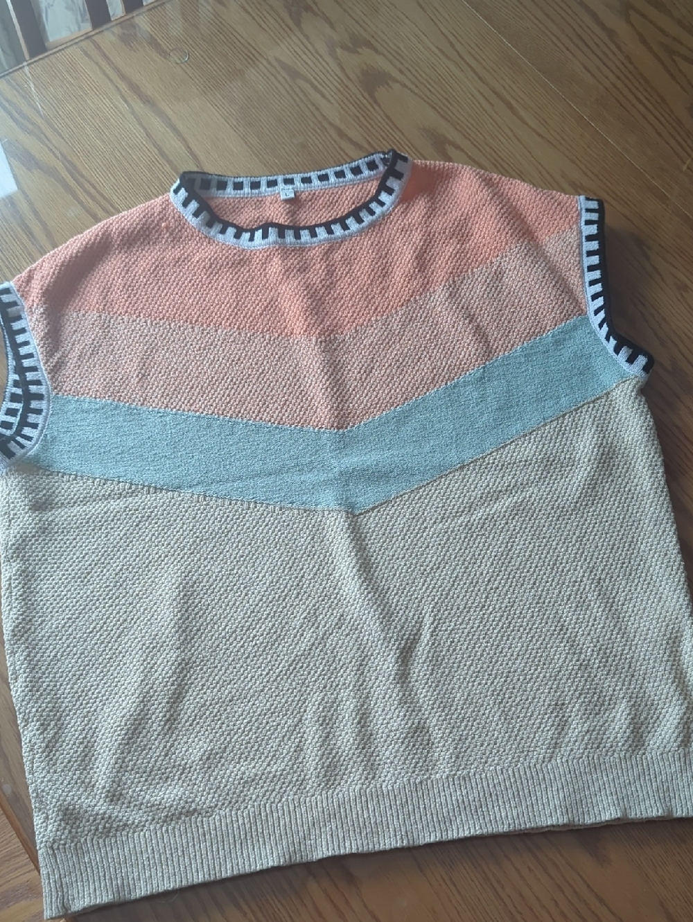 Colorblock Knit Sleeveless Top - Coral, Light Blue, Cream